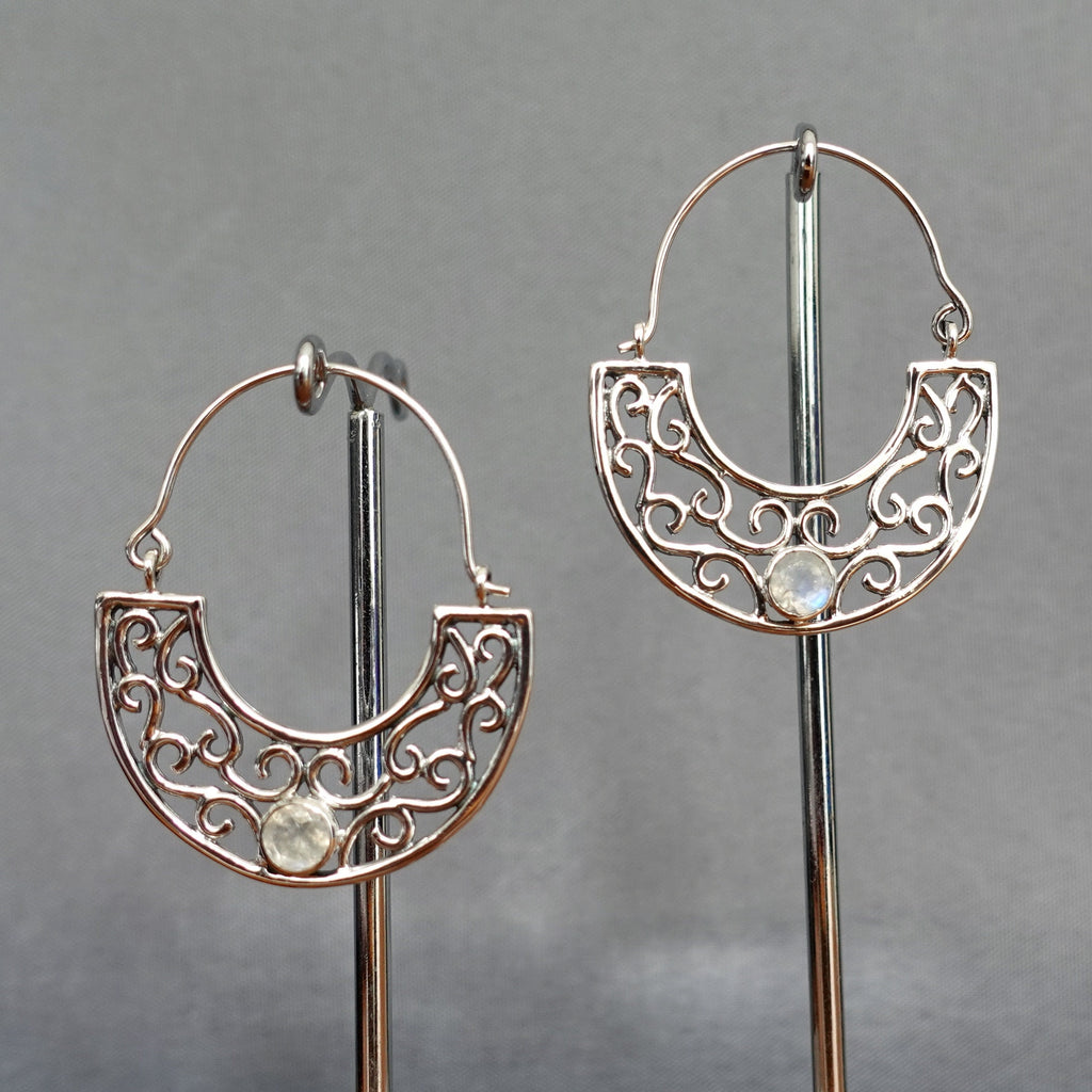 Moonstone Tribal Oxidised 925 Silver Earrings, E71M
