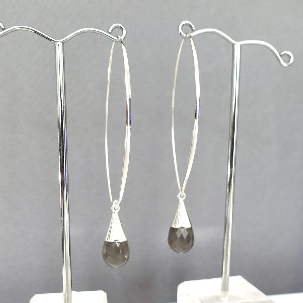 Designer Grey Moonstone Hoop Thread Through 925 Silver Earrings, E25GM