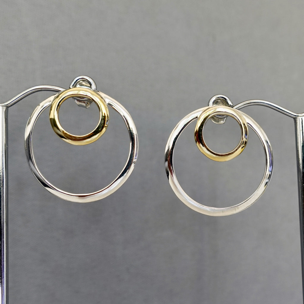 Round 925 Silver/Gold Vermeil Hoop Stud Earrings, E33