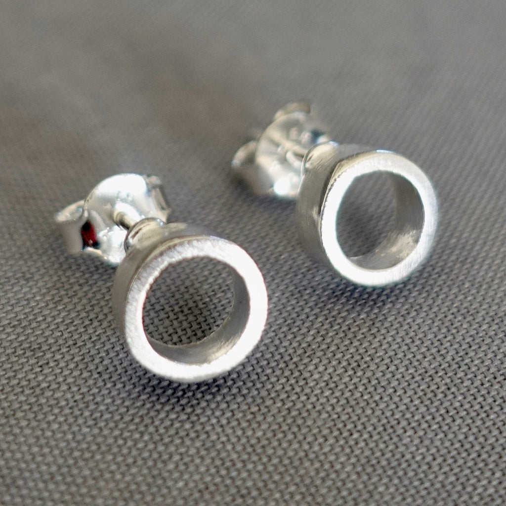 Brushed 925 Silver Round Geometric Studs, S10