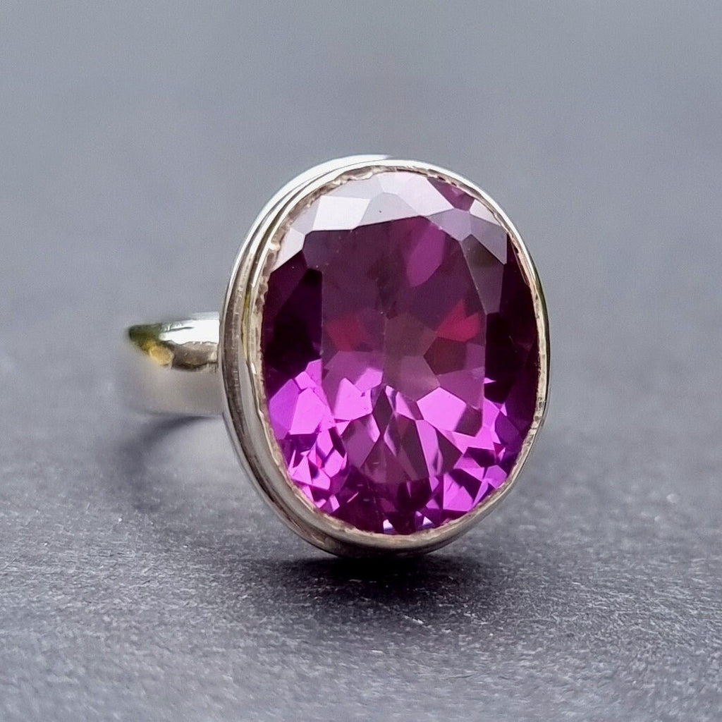 Pink Purple Quartz Oval 925 Silver Ring, R131