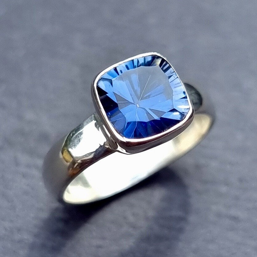 Blue Mystic Topaz Square 925 Silver Ring, R135