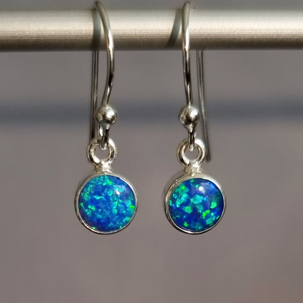 Blue Opal Round 6mm 925 Silver Earrings, E56BOP