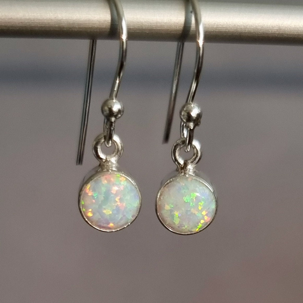 White Opal Round 6mm 925 Silver Earrings, E56WOP