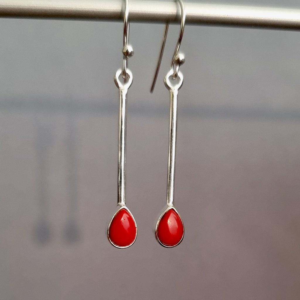 Coral Teardrop Long 925 Silver Earrings, E15COR