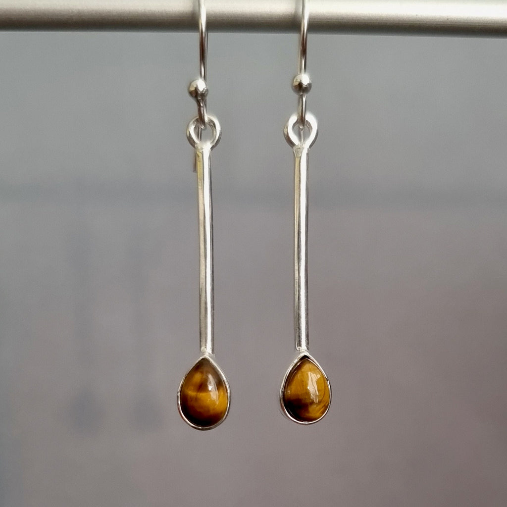 Tigers Eye Teardrop Long 925 Silver Earrings, E15TE