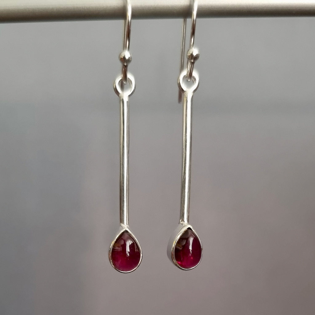 Garnet Teardrop Long 925 Silver Earrings, E15G