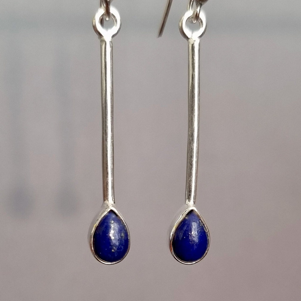 Lapis Lazuli Teardrop Long 925 Silver Earrings, E15LL