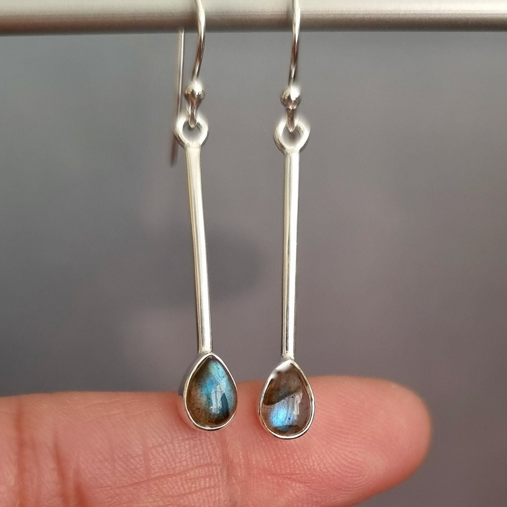Labradorite Teardrop Long 925 Silver Earrings, E15LAB