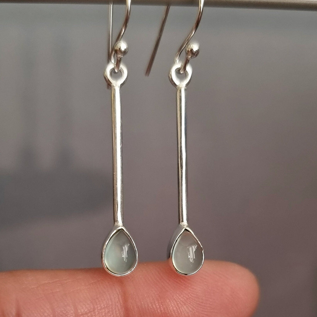 Aqua Chalcedony Teardrop Long 925 Silver Earrings, E15C