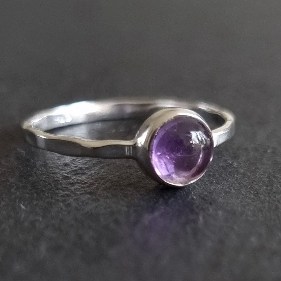 Amethyst Ring, 6mm Round Stone 925 Silver Stacking Ring, Solitaire Engagement Ring, February Birthstone, Purple Gemstone, Mistry Gems, R11A