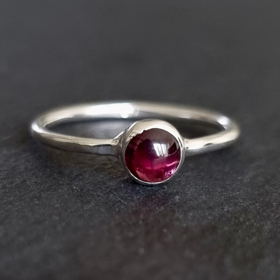 Garnet Ring, 5mm Round 925 Silver Stacking Ring, Solitaire Ring, Engagement Ring, January Birthstone, Boho Red Gemstone, Mistry Gems, R10G