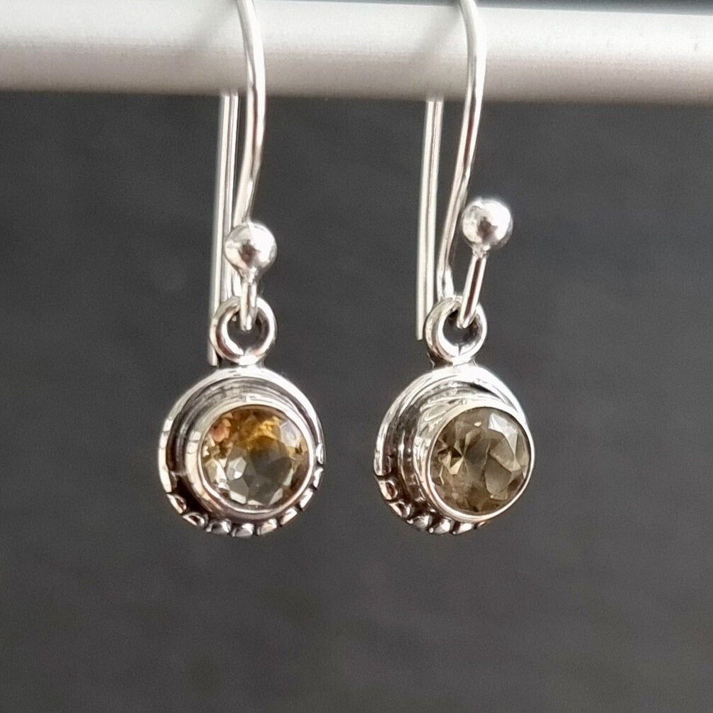 Boho Round 5mm Citrine 925 Silver Earrings, E86CIT