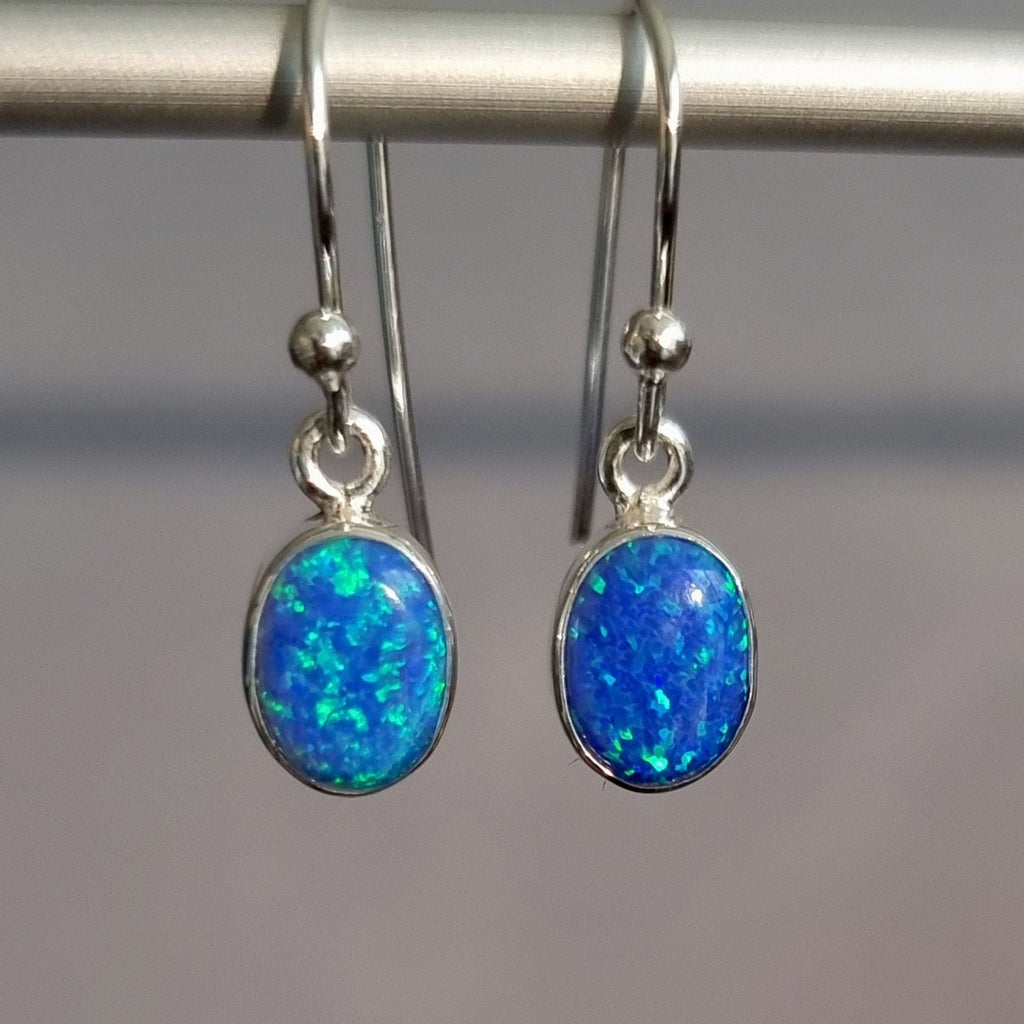 Blue Opal Oval 8mm x 6mm 925 Silver Earrings, E22BOP
