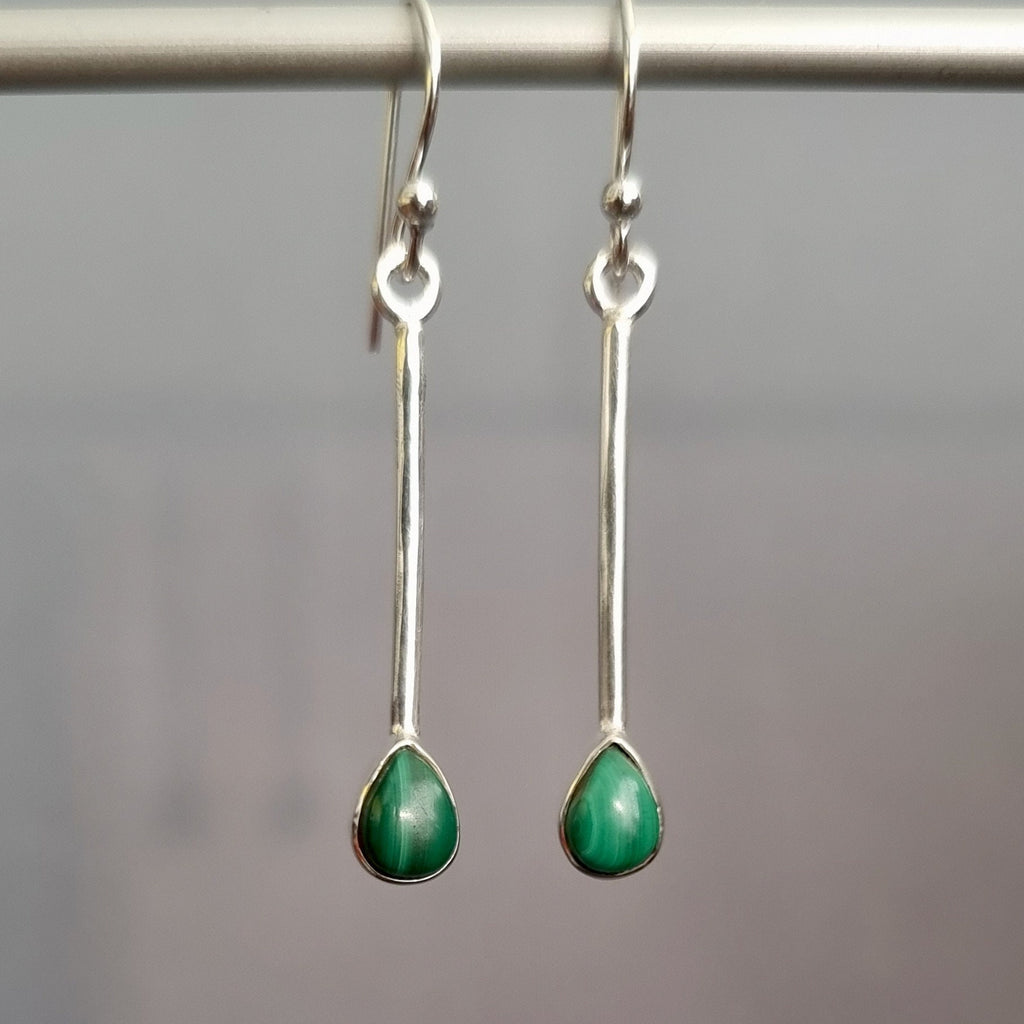Malachite Teardrop Long 925 Silver Earrings, E15MAL