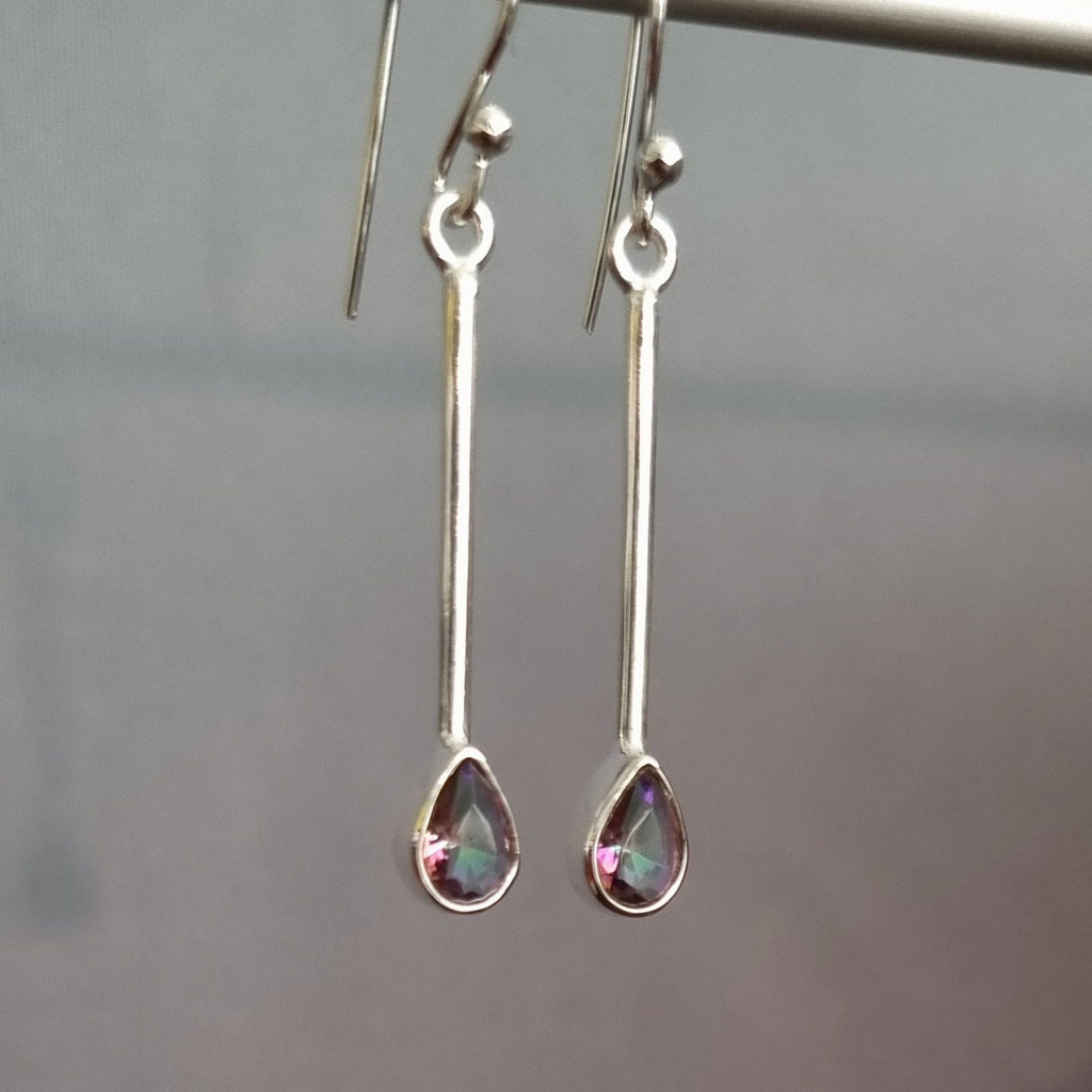 Mystic Topaz Teardrop Long 925 Silver Earrings, E15MT