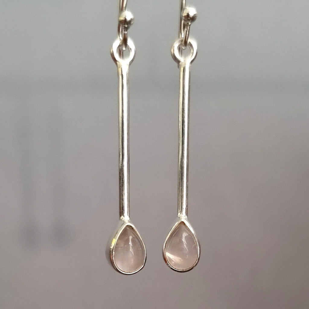 Long Rose Quartz Earrings, Teardrop 925 Sterling Silver Dangly Earrings, Light Pink Gemstone, Wedding Jewellery, Mistry Gems, E15RQ