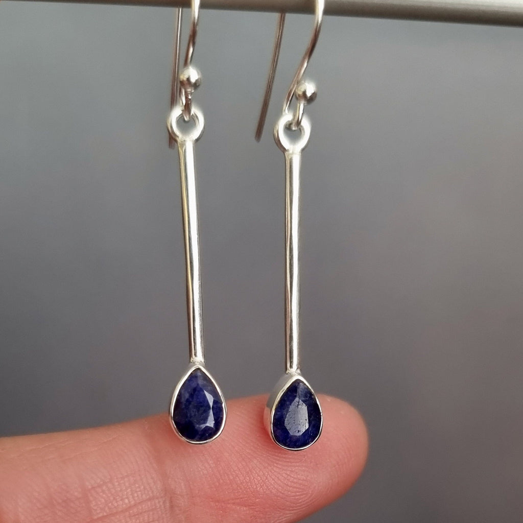 Long Sapphire Earrings, Teadrop 925 Silver Drop Earrings, Navy Blue Gemstone, September Birthstone, 5th Anniversary, Mistry Gems, E15S
