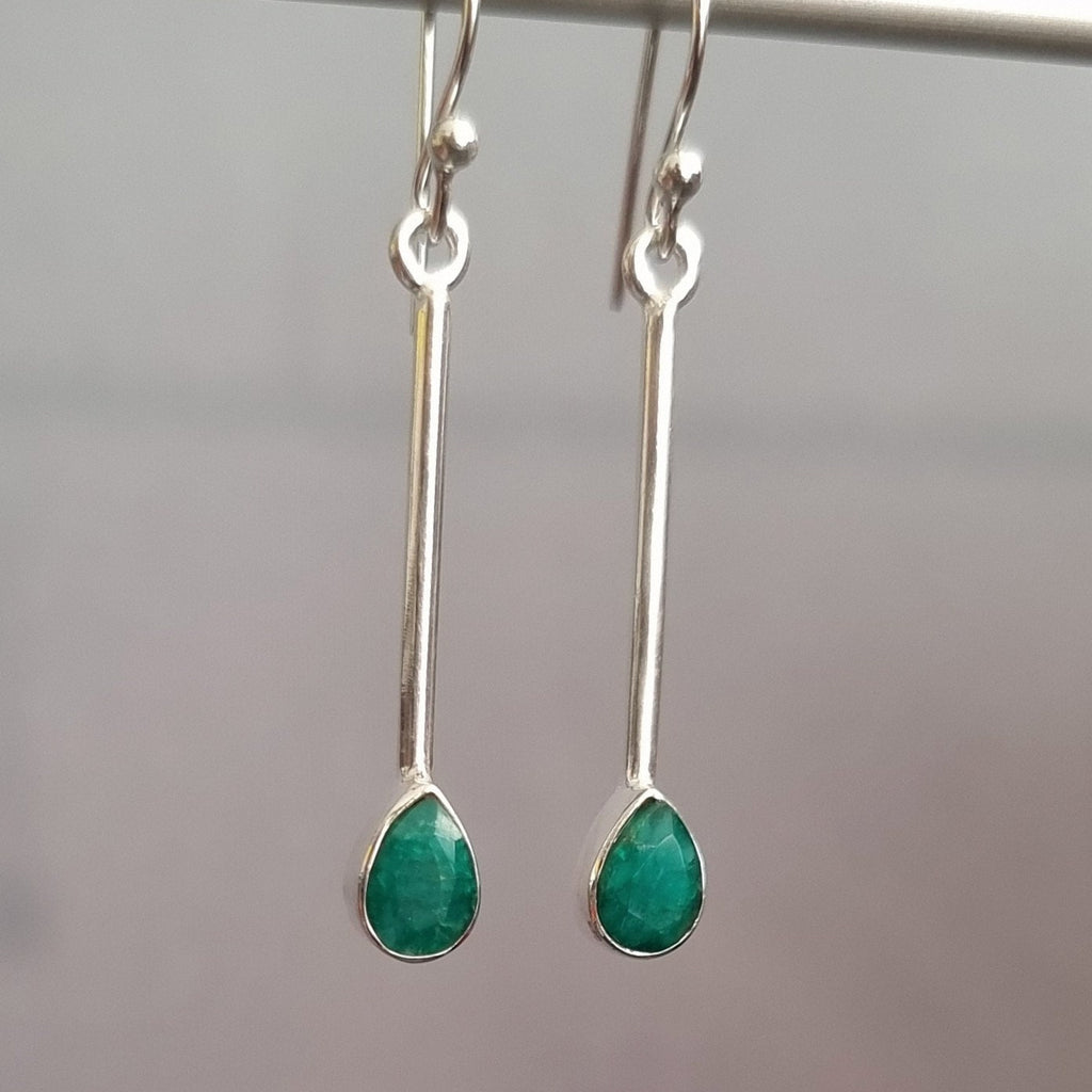 Emerald Teardrop Long 925 Silver Earrings, E15EM