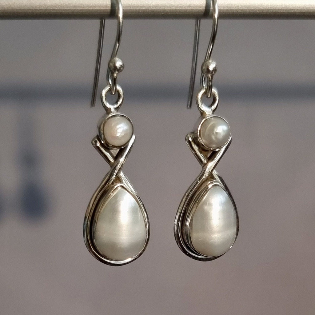 Mother of Pearl Two Stone Teardrop 925 Silver Earrings, E1PL