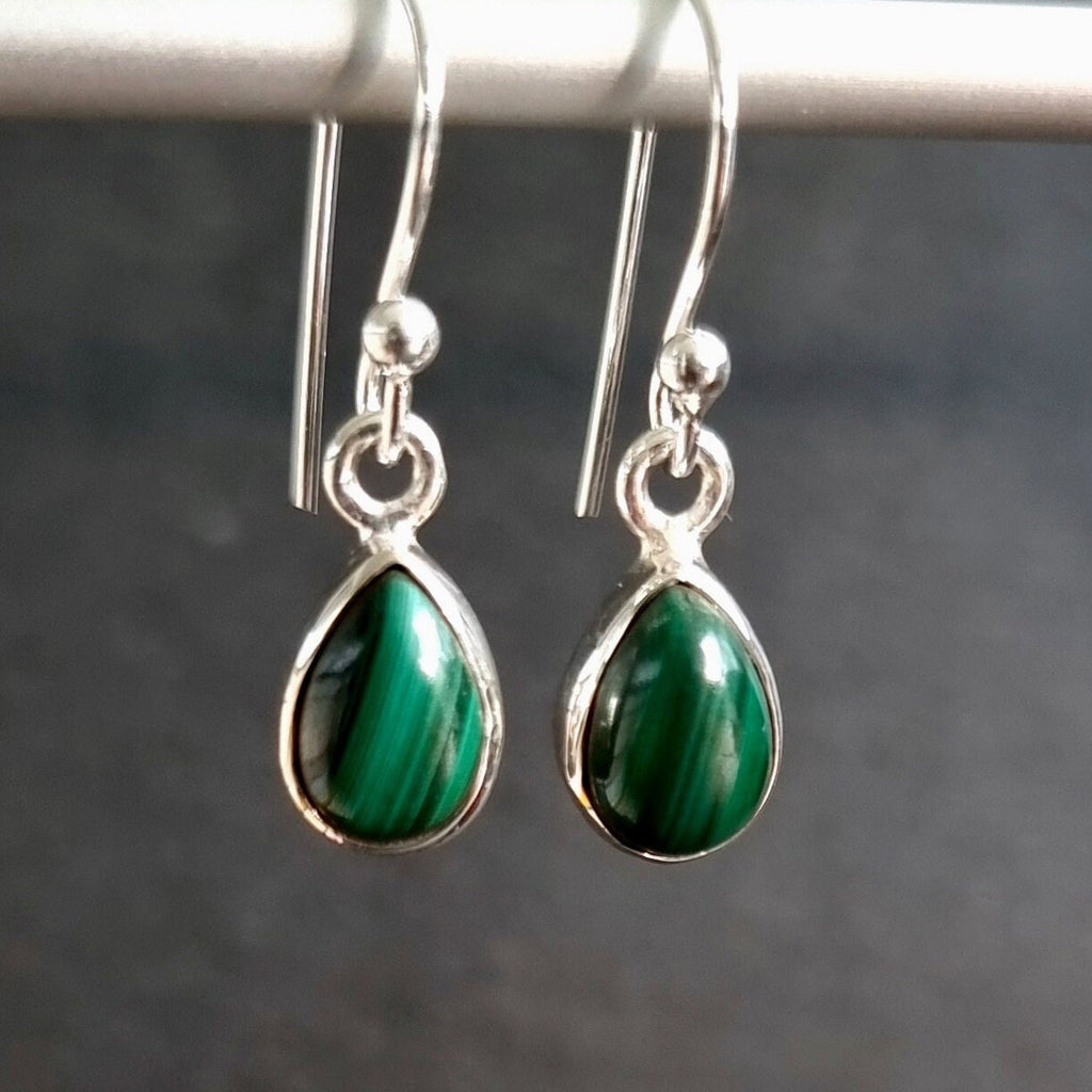 Malachite Teardrop 9mm x 6mm 925 Silver Earrings, E5MAL