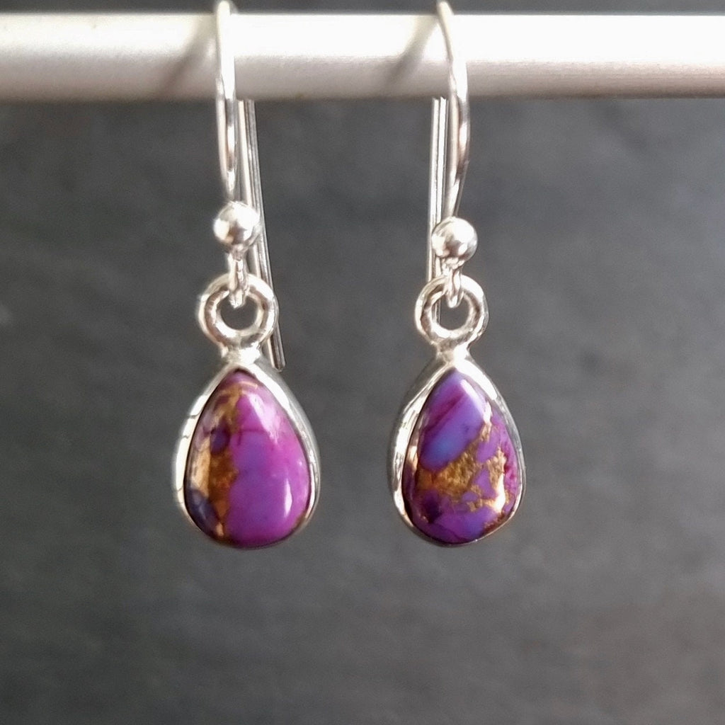 Purple Copper Turquoise Teardrop 9mm x 6mm 925 Silver Earrings, E5PCT