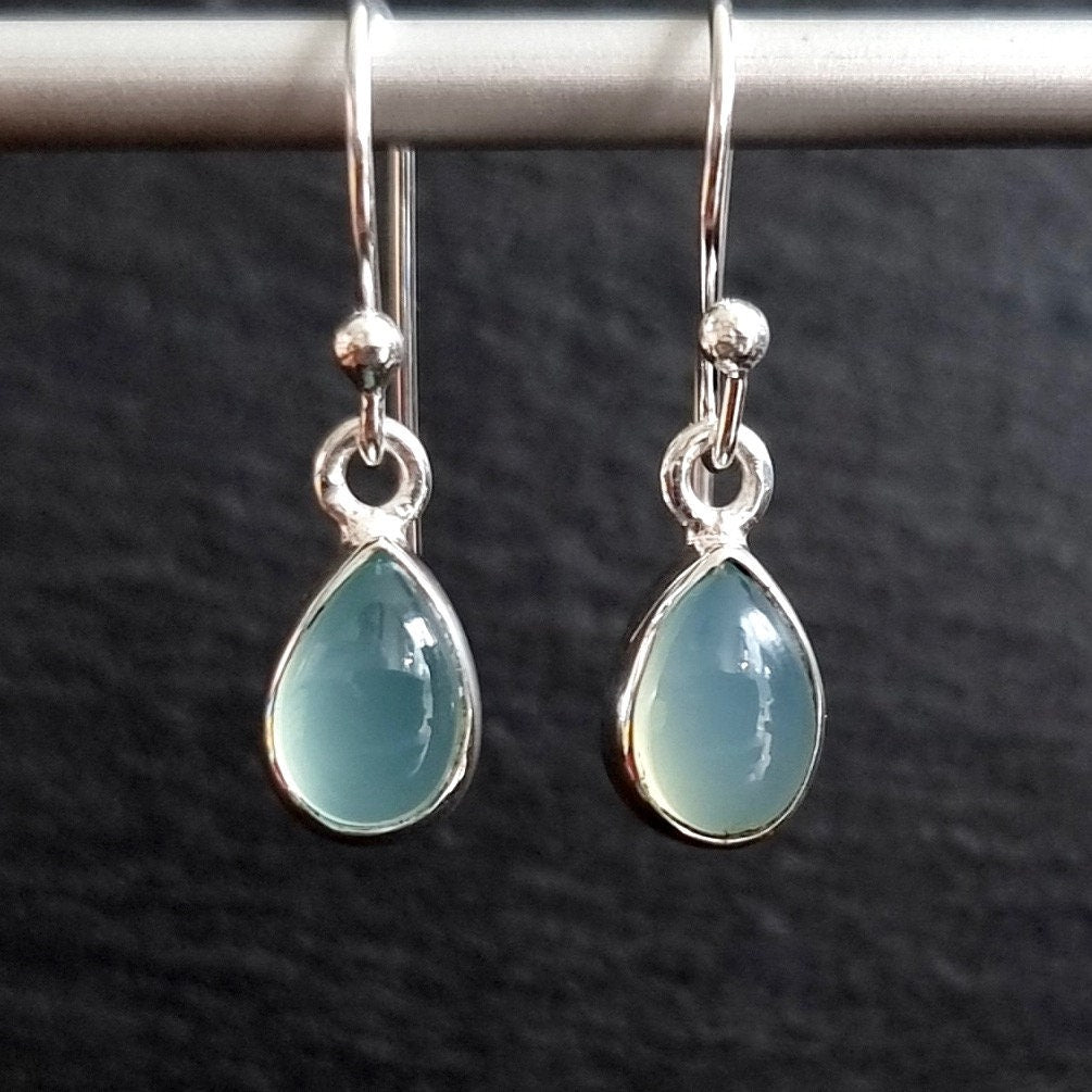 Chalcedony Teardrop 9mm x 6mm 925 Silver Earrings, E5C