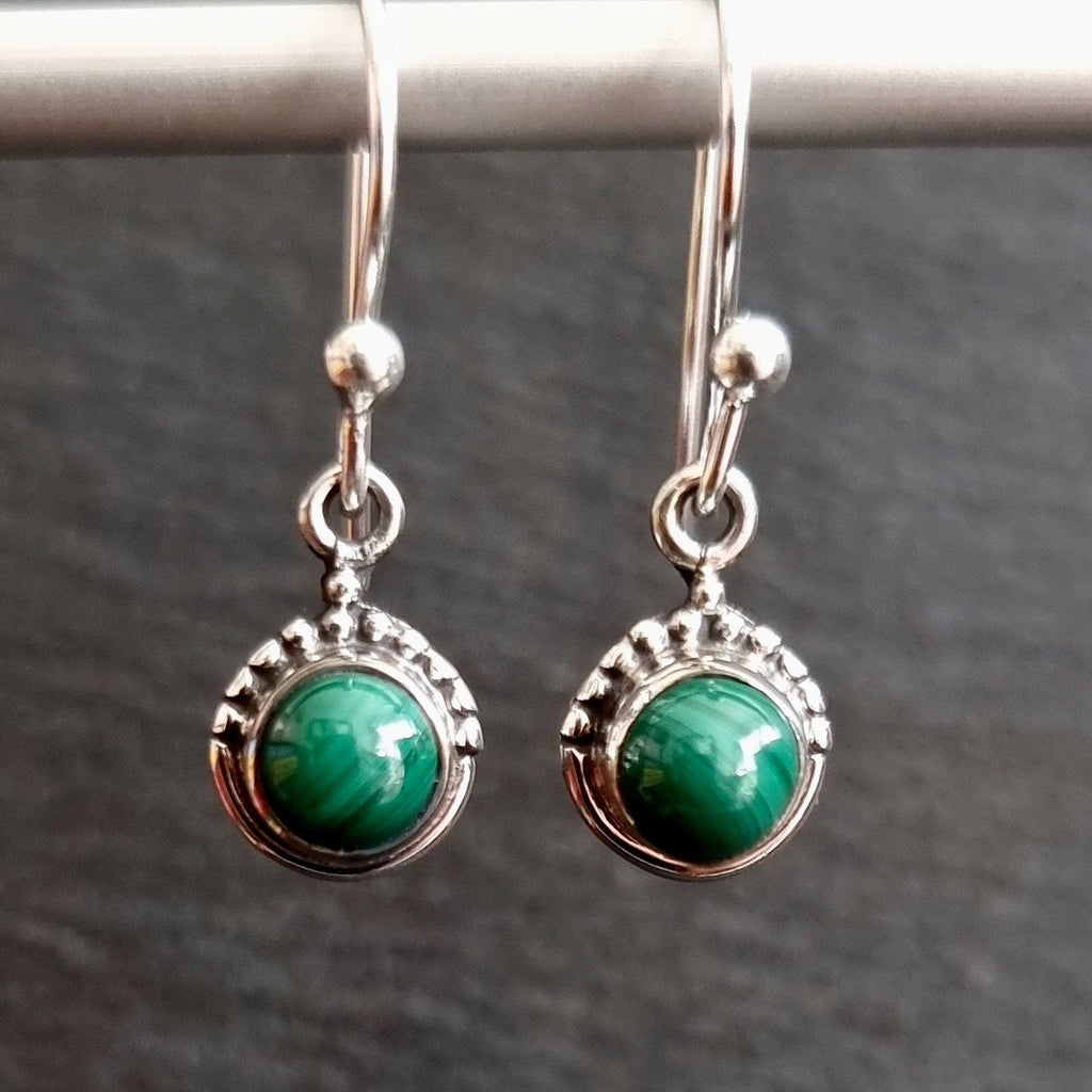 Boho Round 6mm Malachite 925 Silver Earrings, E91MAL