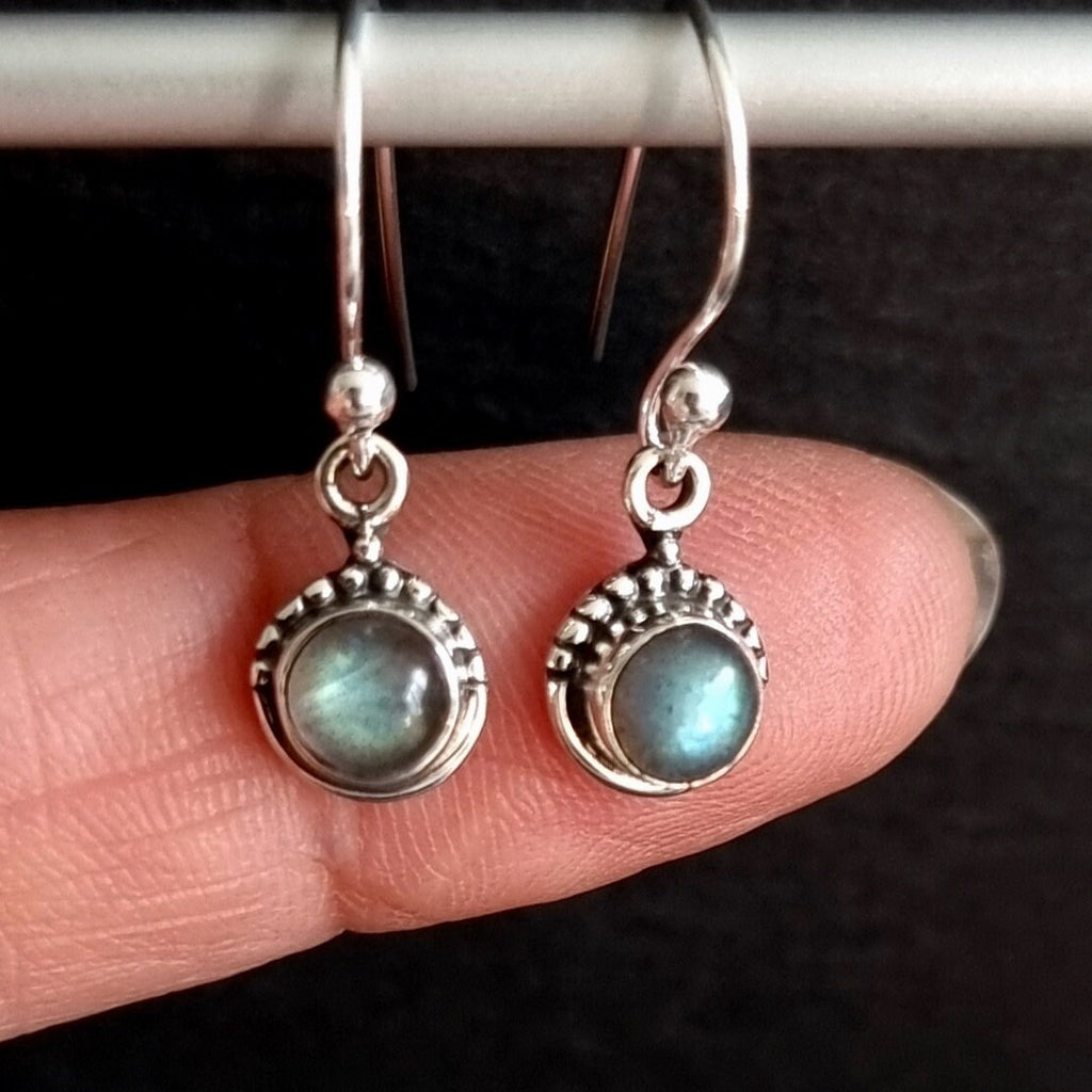 Small Boho Round Labradorite Earrings | 925 Sterling Silver, E91LAB