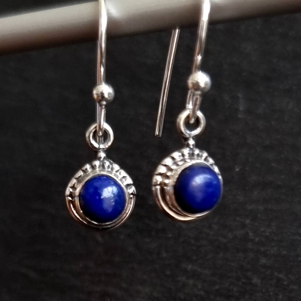 Lapis Lazuli Small Round Boho 925 Silver Earrings, E91LL