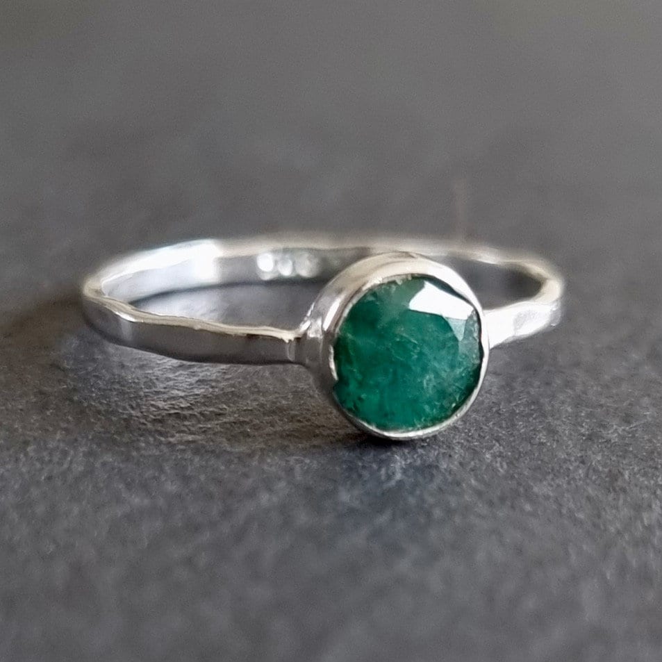 Emerald Ring, 6mm Round Stacking Ring, 925 Sterling Silver, May Birthstone, 20th, 35th Anniversary, Bottle Green Gemstone, Mistry Gems,R11EM