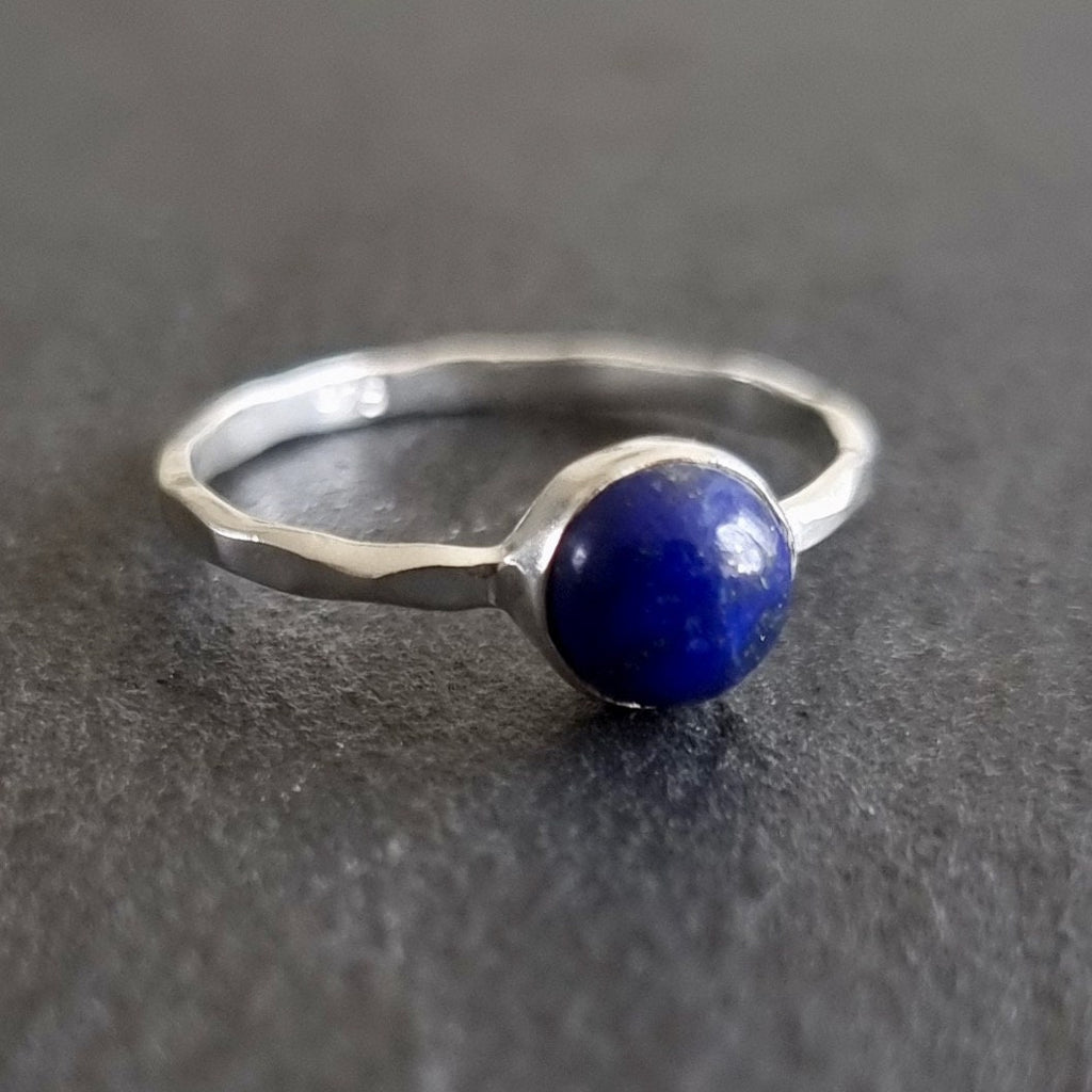 Lapis Lazuli Ring, 6mm Round Stone 925 Silver Stacking Ring, Solitaire Engagement Ring, September Birthday, Blue Gemstone, Mistry Gems,R11LL
