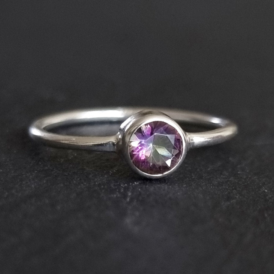 Mystic Topaz Round 5mm 925 Silver Stacking Ring, R10MT