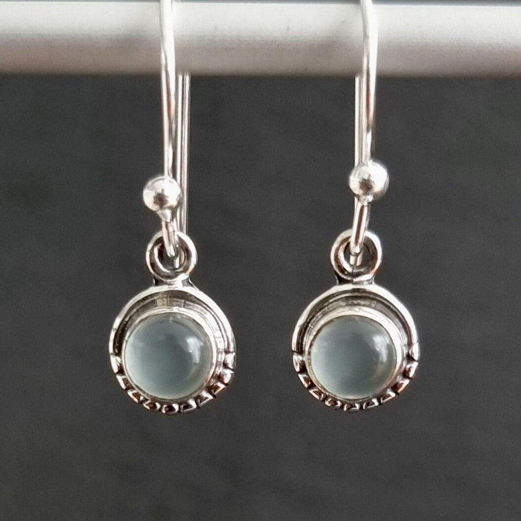 Boho Round Aqua Chalcedony 925 Silver Earrings, E86C