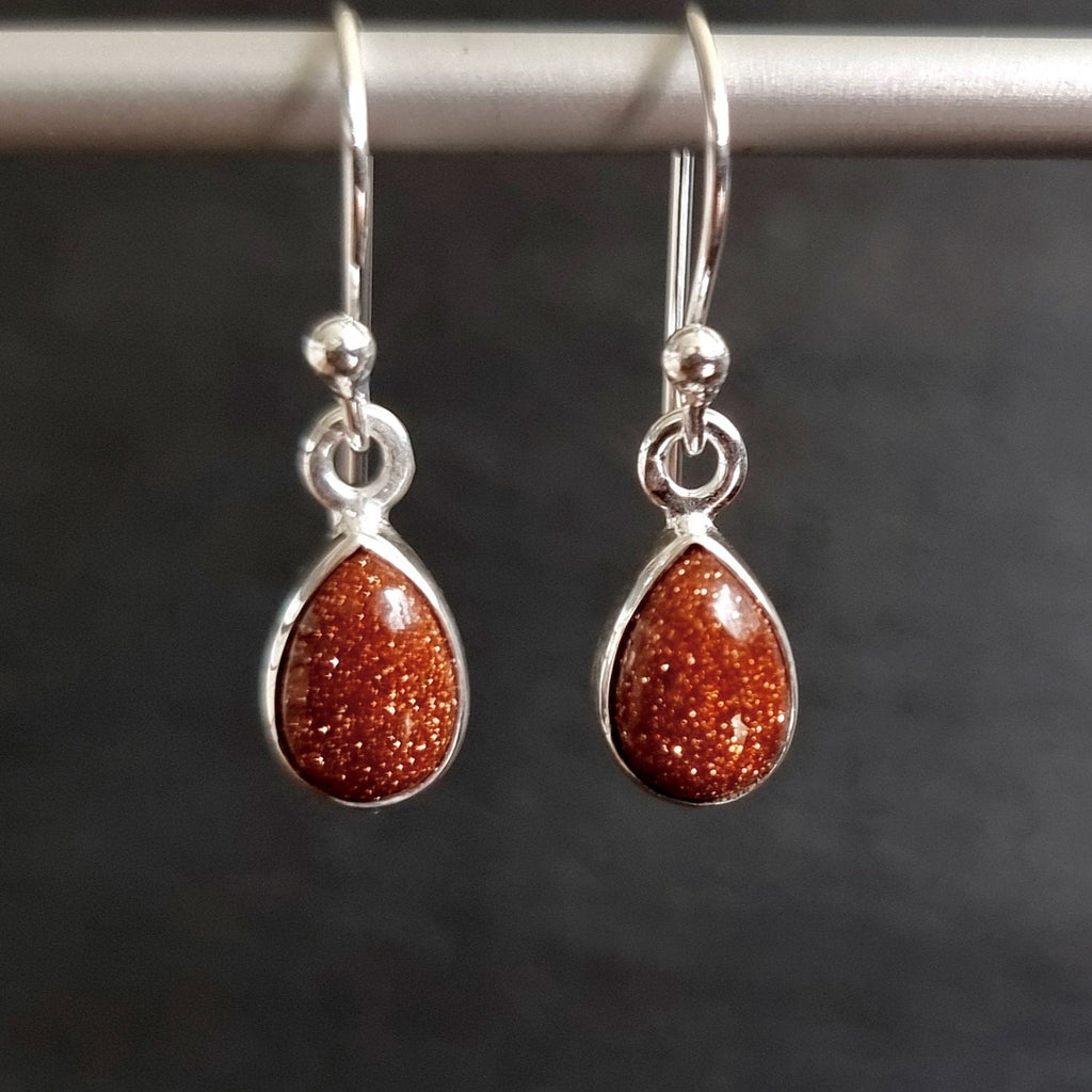 Goldstone Teardrop 9mm x 6mm 925 Silver Earrings, E5GS
