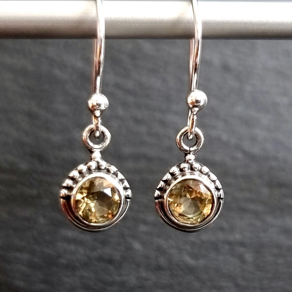 Boho Round 6mm Citrine 925 Silver Earrings, E91CIT