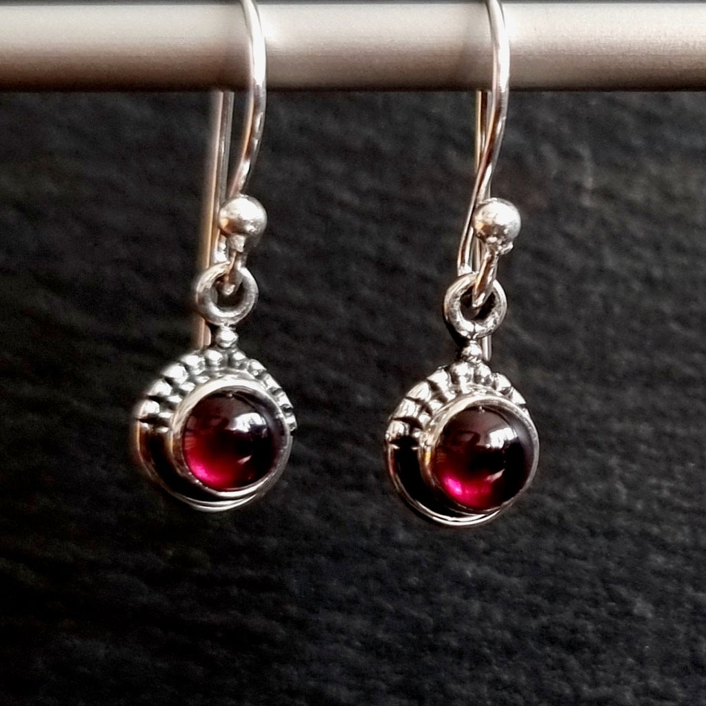 Garnet Small Round Boho 925 Silver Earrings, E91G