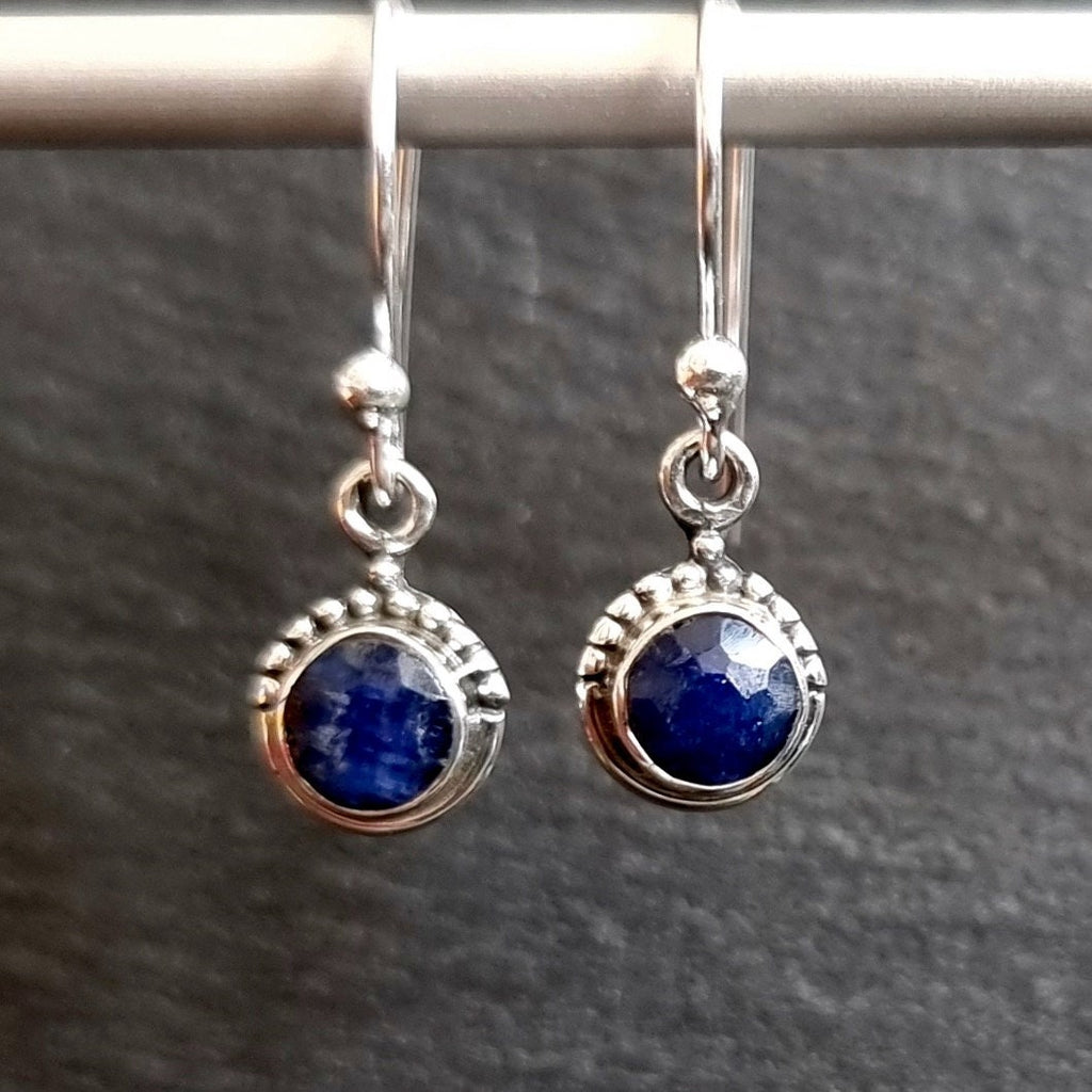 Sapphire Small Round Boho 925 Silver Earrings, E91S
