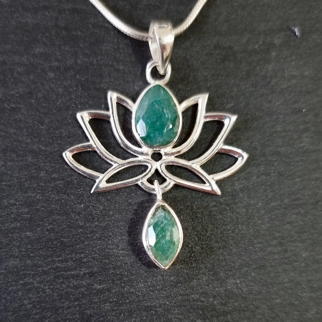 Emerald 925 Sterling Silver Lotus Flower Pendant, P6EM