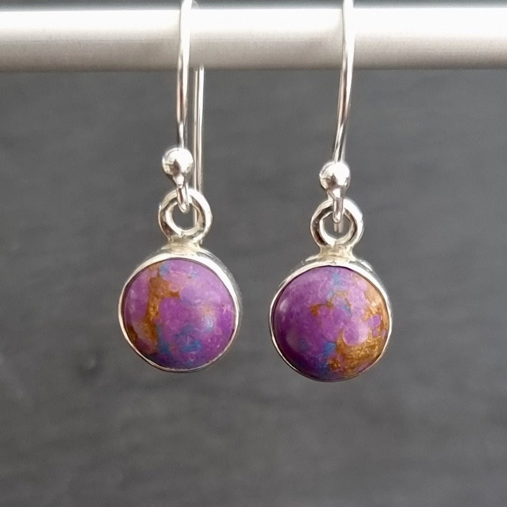 Purple Copper Turquoise Round 8mm 925 Silver Earrings, E13PCT