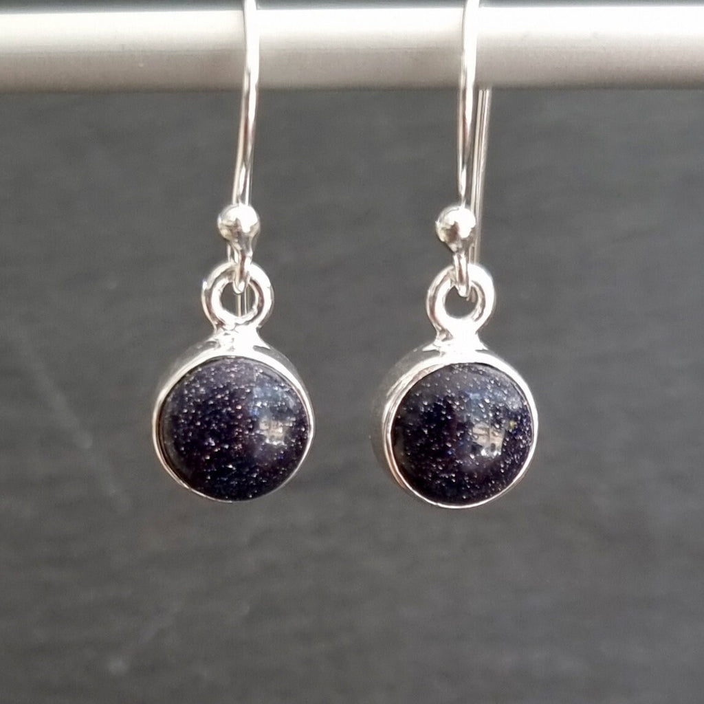 Round 8mm Blue Goldstone 925 Silver Earrings, E13BS