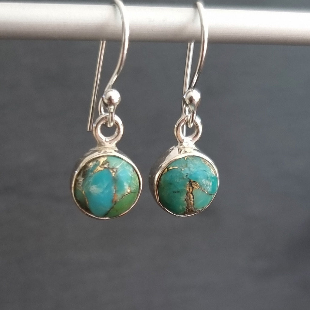 Blue Copper Turquoise Round 8mm 925 Silver Earrings, E13T