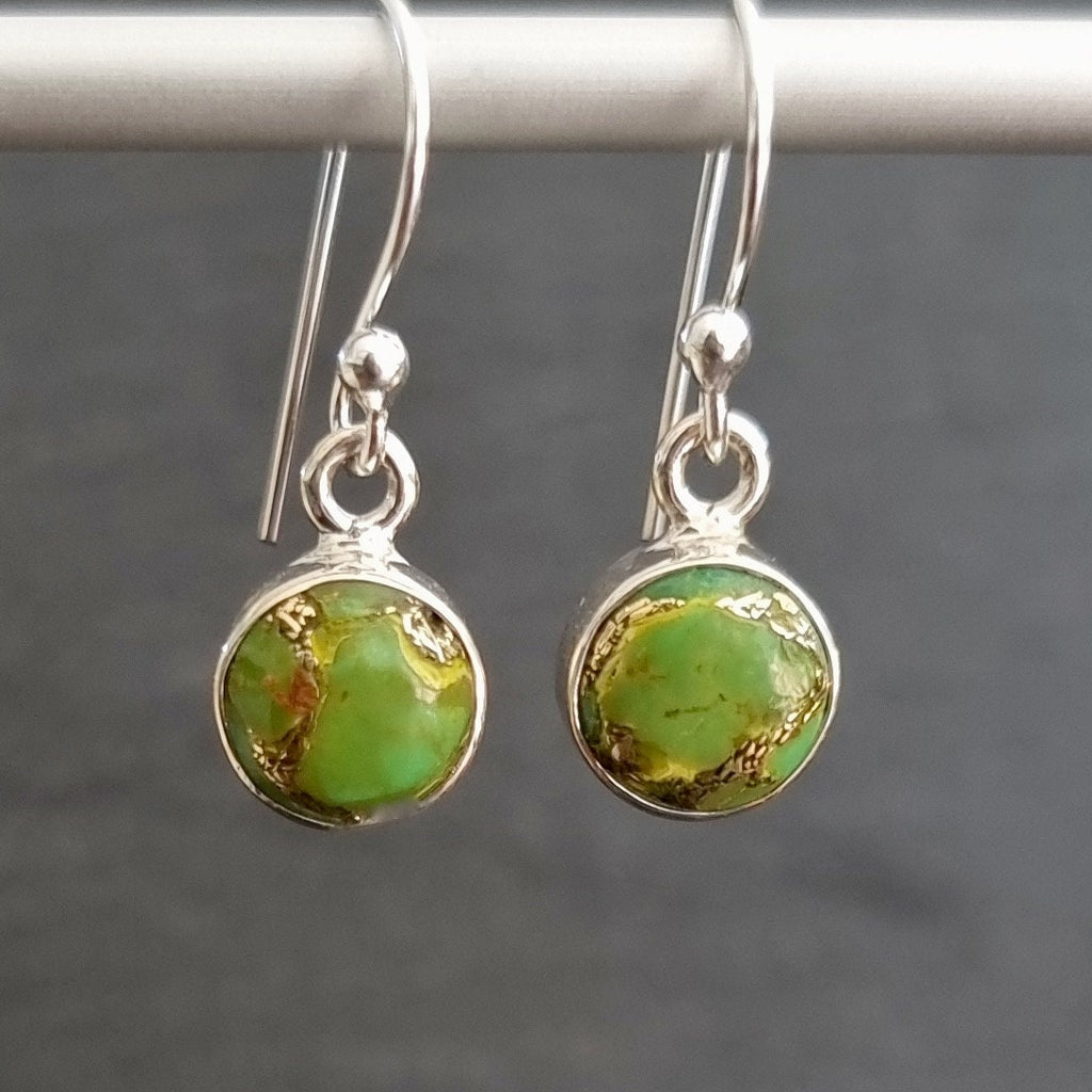 Green Copper Turquoise Round 8mm 925 Silver Earrings, E13GCT