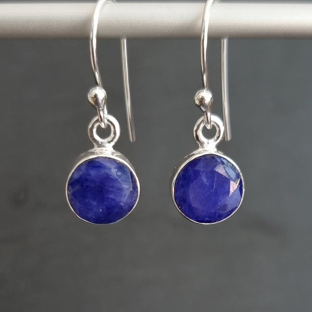 Sapphire Round 8mm 925 Silver Earrings, E13S