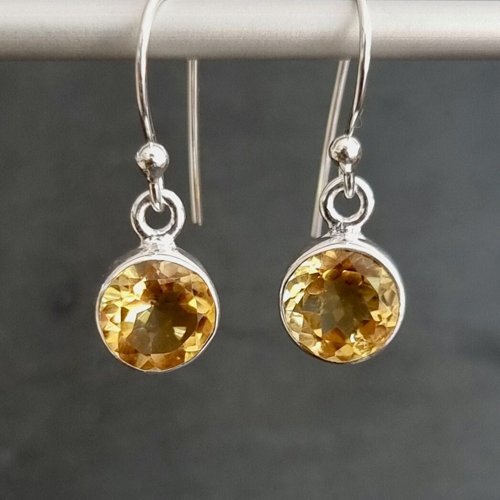 Citrine Round 8mm 925 Silver Earrings, E13CIT