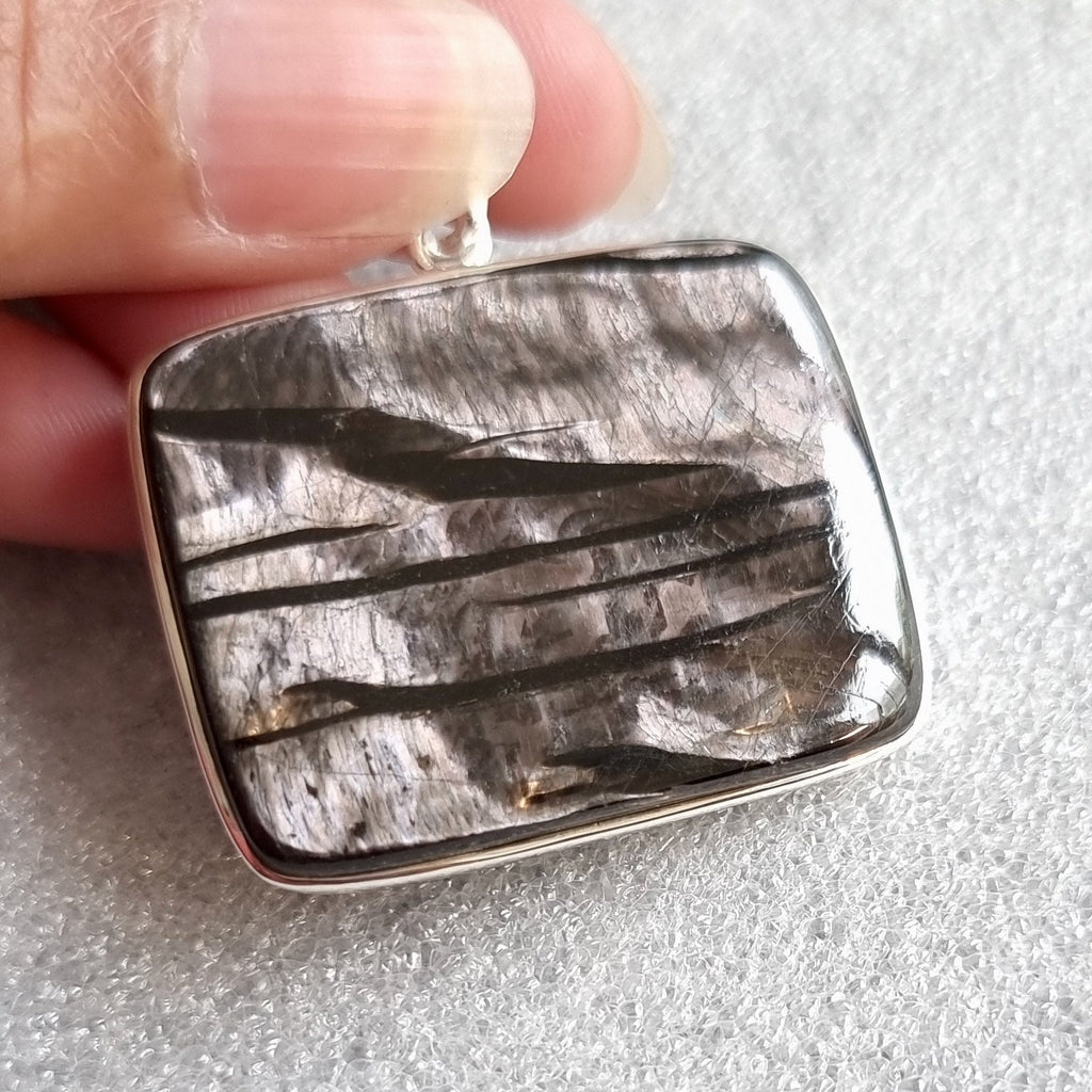 Hypersthene Horizontal Rectangle 39mm x 42mm 925 Silver Pendant, HYPP2
