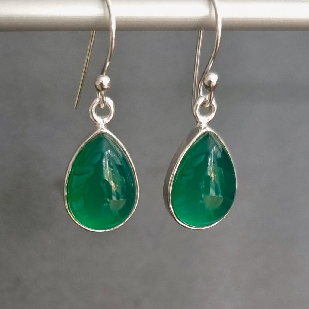 Green Onyx Teardrop 14mm x 10mm 925 Sterling Silver Earrings, E11GO