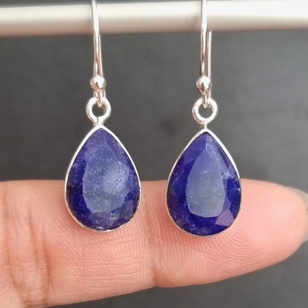 Sapphire Teardrop 14mm x 10mm 925 Sterling Silver Earrings, E11S