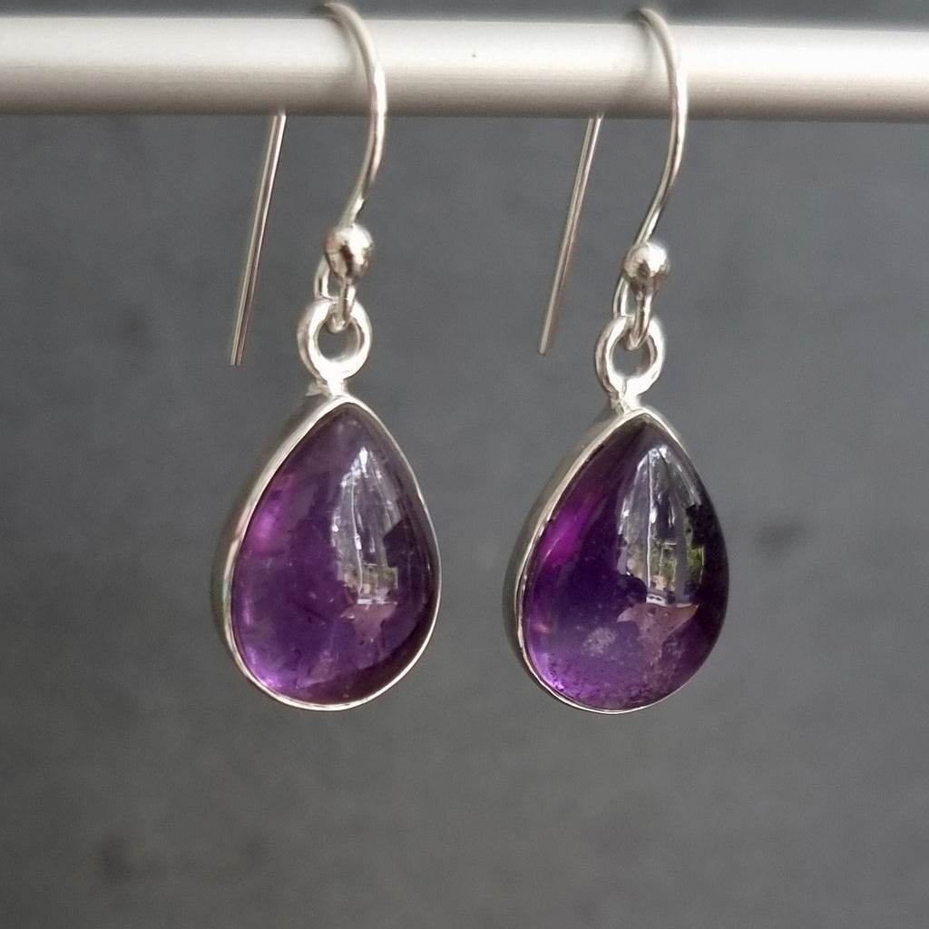 Amethyst Teardrop 14mm x 10mm 925 Sterling Silver Earrings, E11A