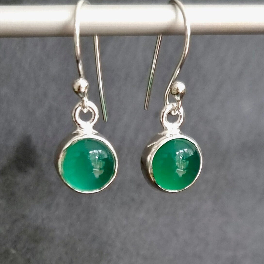 Green Onyx Round 8mm 925 Sterling Silver Earrings, E13GO